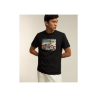Camiseta em Algodão com Estampa manga Motorcycle Preto