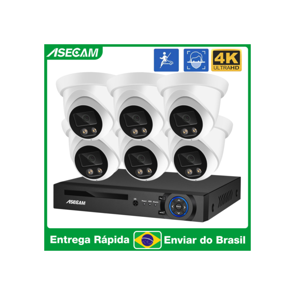 ASECAM 4K Kit Câmera de Segurança AI Reconhecimento Facial áudio NVR cor Noite Casa 8MP Externa Cameras Vigilância Xmeye Do Brasil