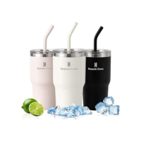 Romantic Crown Copo Térmico com Aço inoxidável Canudo e Tampa 591ml, Copos Garrafas Termico para viagem isolamento a vácuo,Caneca Termica Cafe,Água,Chá,Presente,Fitness (Creme-591ml)
