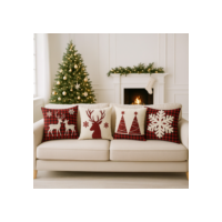 Kit  4 Capas de Almofadas Decorativas 45x45cm Feliz Natal Sala Quarto e Decoração