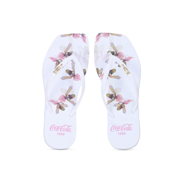 Chinelo Feminino Coca Casual Square Donegal Branco Estampado