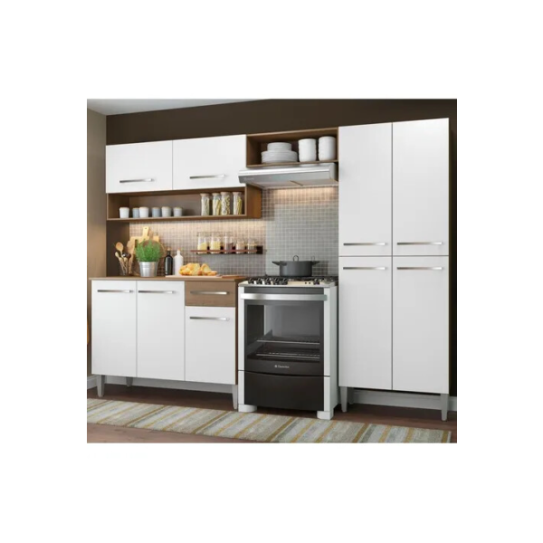 Armário De Cozinha Compacta Modulada Madesa Emilly Pop Com Armário E Balcão Rp Cor Rustic/Branco GREM229002