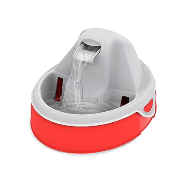 AMICUS - Fonte de Água AQUA FLOW para Pets - Fontes de Água para Gatos e Cães, Bebedouro para Animais de Estimação, Sistema de Drenagem Anti-Pelos, Bivolt - Capacidade Máxima 3,5L - Vermelho e Cinza