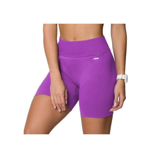 SELENE Short Sem Costura Canelado Academia Fitness Feminino Adulto, Lilás, P