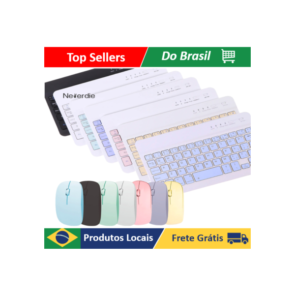 Kit Teclado e Mouse Sem Fio Bluetooth Colorido Macaron Para PC iPad Tablet Notebook - Neverdie Store