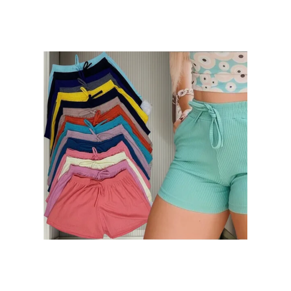 Kit 5 Short Shortinho Malha Canelado Feminino Moda Praia