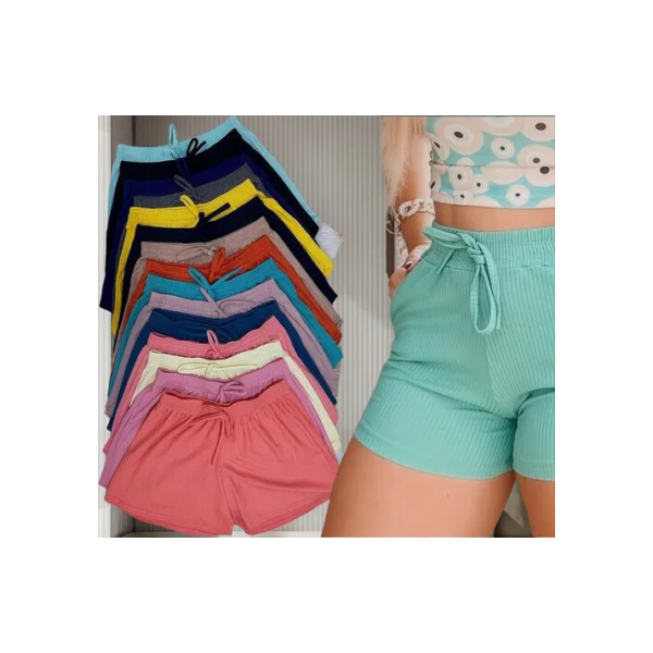 Kit 5 Short Shortinho Malha Canelado Feminino Moda Praia