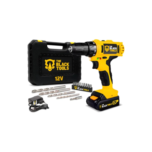 Furadeira Parafusadeira Sem Fio A Bateria Tb-12e 12v 3/8 10mm Com Maleta E Acessórios The Black Tools