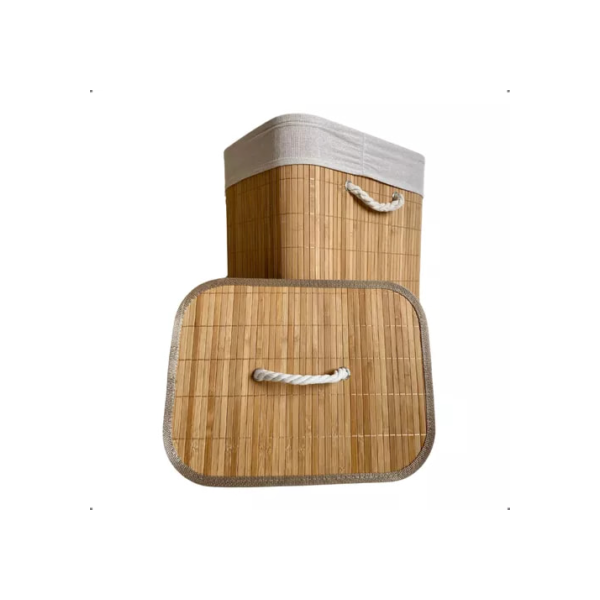 Cesto Roupas Sujas Bambu Retangular Forrado Banheiro Grande