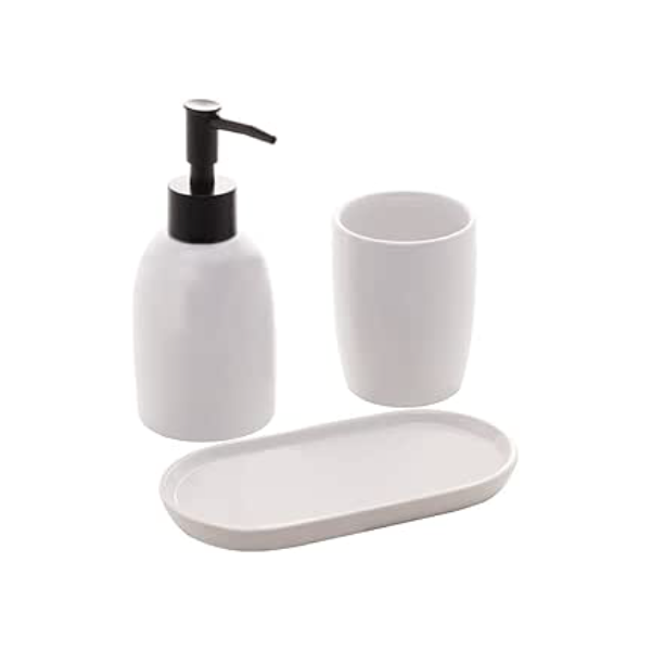 Conjunto 3 peças para Banheiro de Cerâmica Londres Branco e Preto Lyor