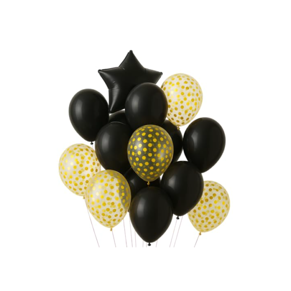 Kit Buquê de Balões Metalizados 14 Peças para Festa – Decoração de Aniversário, Amor, Casamento ou Dia dos Namorados (PRETO E DOURADO)