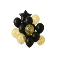Kit Buquê de Balões Metalizados 14 Peças para Festa – Decoração de Aniversário, Amor, Casamento ou Dia dos Namorados (PRETO E DOURADO)