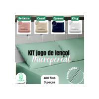 Kit Lençol Cama Casal Queen 400 fios Micropercal 03 Peças Ponto Palito