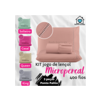 Kit Lençol Cama Casal Queen 400 fios Micropercal 03 Peças Ponto Palito