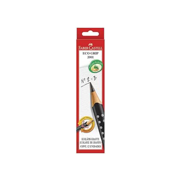 Lápis Grafite Nº 2B Triangular, Faber-Castell, EcoLápis Grip 2001, 12 Unidades, Preto