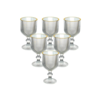 Jogo De 6 Taças borda dourada Graffiato fio de ouro Vidro riscada canelada 340ml ou transparente S/ borda 400ml vinho