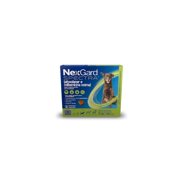 NexGard Spectra Antipulgas e Carrapatos e Vermífugo para Cães 7,6-15kg - 3 tabletes