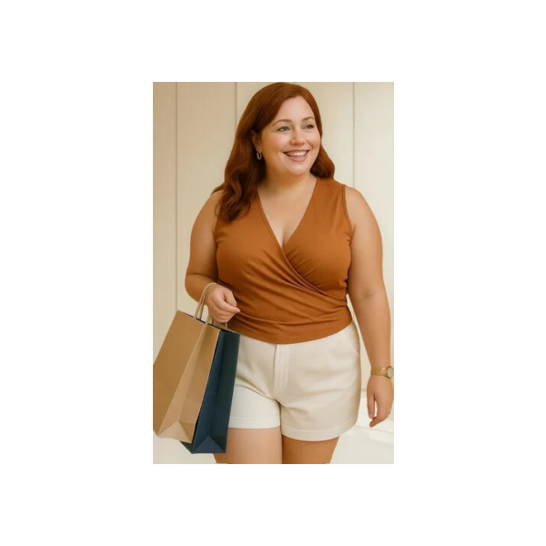 Blusa Plus Size Feminina Decote Ana Ruga Alça Grossa Básica