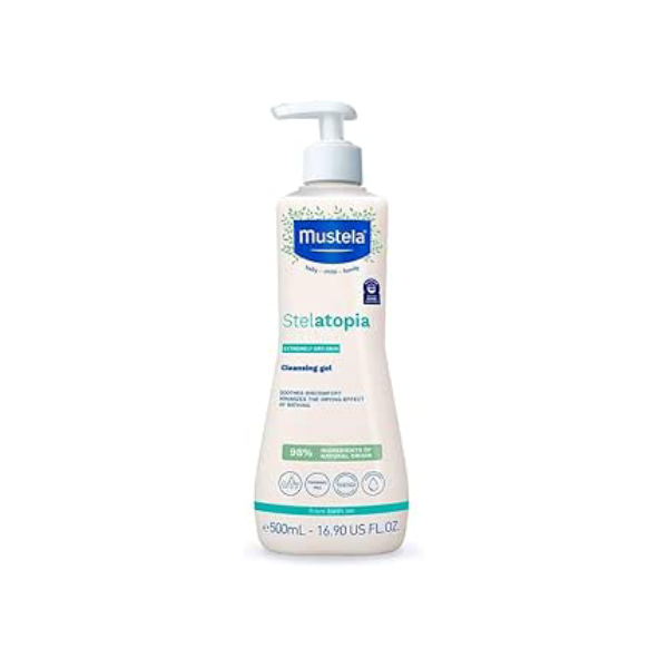 Mustela Stelatopia Gel Lavante 500 Ml - Sabonete Líquido Sem Fragrância Para Peles Atópicas E Ressecadas - Lava Sem Ressecar A Pele - Seguro Para Bebês Crianças E Adultos - Stelatopia