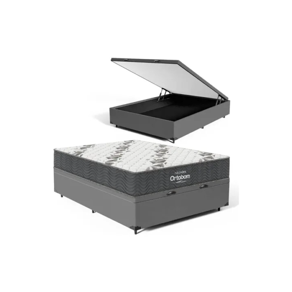 Box Baú + Colchão De Espuma D33 Ortobom Airtech 100 Casal Cinza