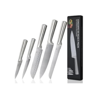 LUMAI Conjunto de 5 Facas de Cozinha Zurich em Aço Inoxidável 3CR13 com Lâminas Inteiriças – Forja Prolongada para Robustez, Ultra Afiadas, Ergonômicas e com Precisão Suíça