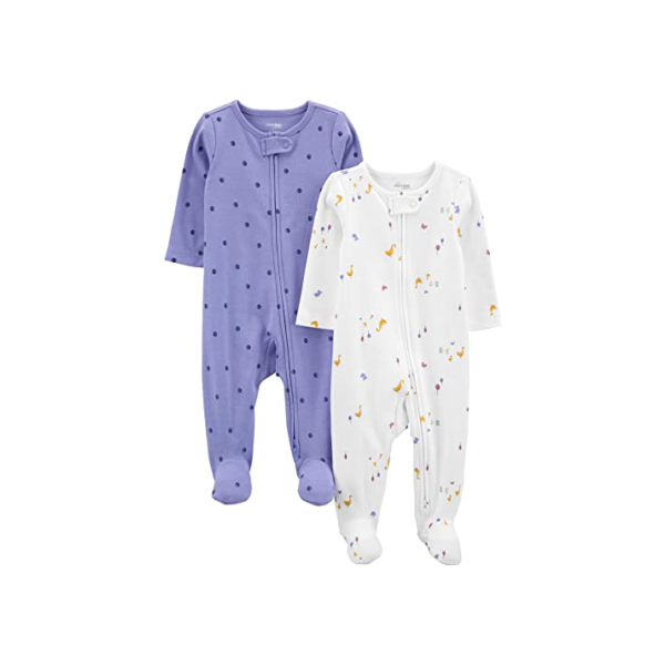 Simple Joys by Carter's Meias de algodão para bebês meninas, para dormir e brincar, pacote com 2, Bolinhas roxas/patos brancos, 0-3 Meses