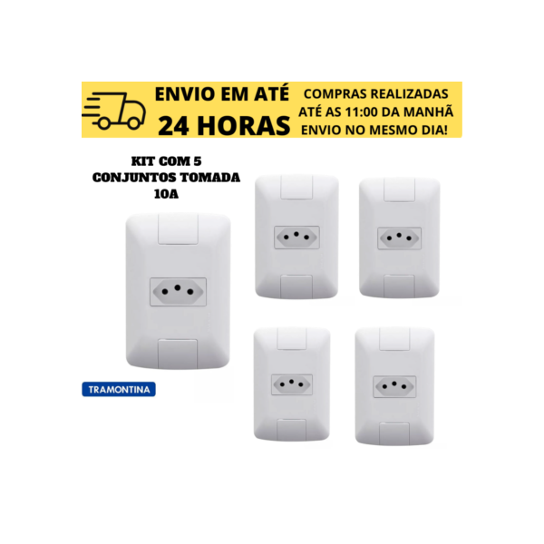 Kit 5 Conjunto Tomada Simples Branca 4x2 10A Linha Aria Modular Tramontina