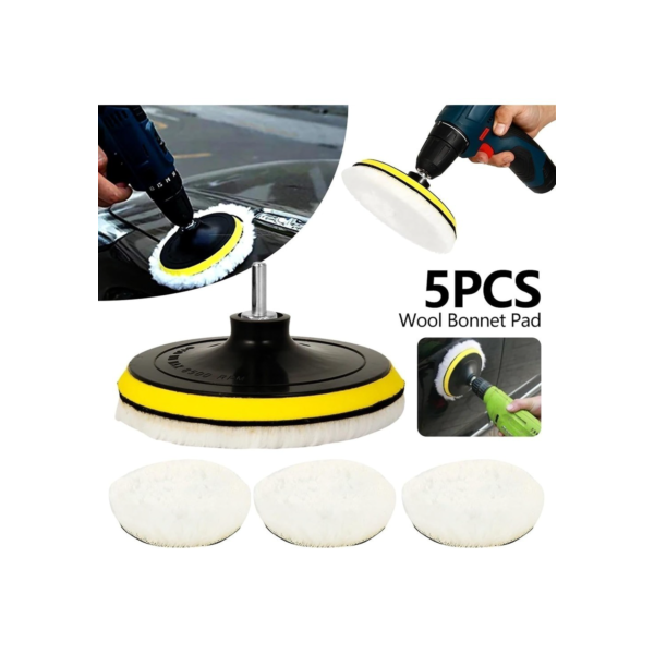 Kit Polimento Adaptador+ Disco Furadeira 3 Boinas Lã Conjunto Adaptador