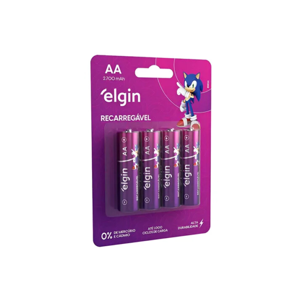 Pilha AA Elgin Recarregável 82175 cilíndrica kit de 4 unidades 2700 mah