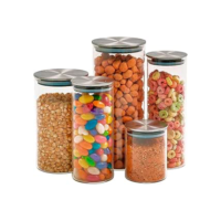 Kit 5 potes de vidro com tampa inox hermético redondo mantimento - Tud