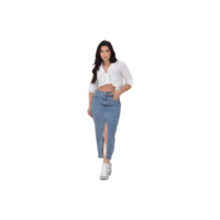 Saia Jeans Feminina Longa Midi Evangélica Cintura Alta
