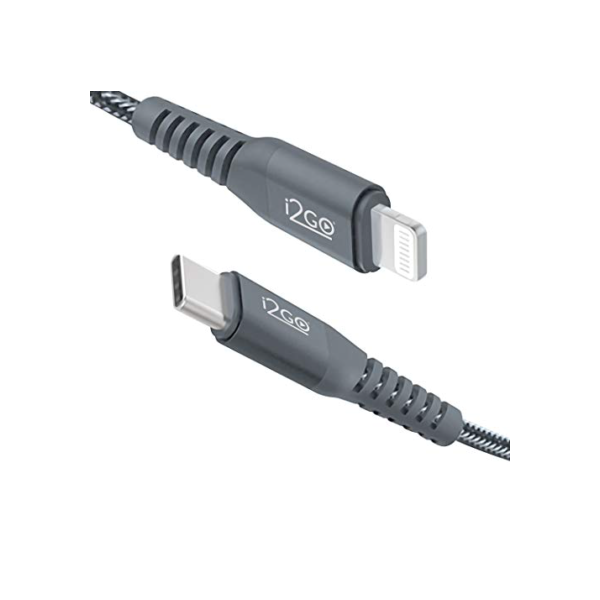 Cabo IPhone/Lightning + USB-C I2GO Certificado MFi 2m 3A Nylon Trançado Chumbo - I2GO PRO