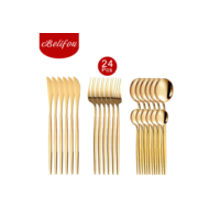 Belifou Kit 24/48 Jogo De Talheres Aço Inoxidável 416 Dourados Conjunto de tabela