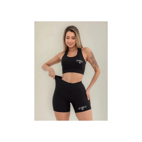 Conjunto Top Shorts Feminino Los Angeles Slim Moda Academia