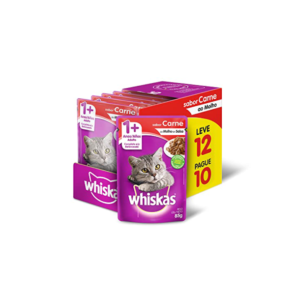whiskas Ração Úmida Whiskas Sachê Carne Ao Molho Para Gatos Adultos - Leve 12 Pague 10