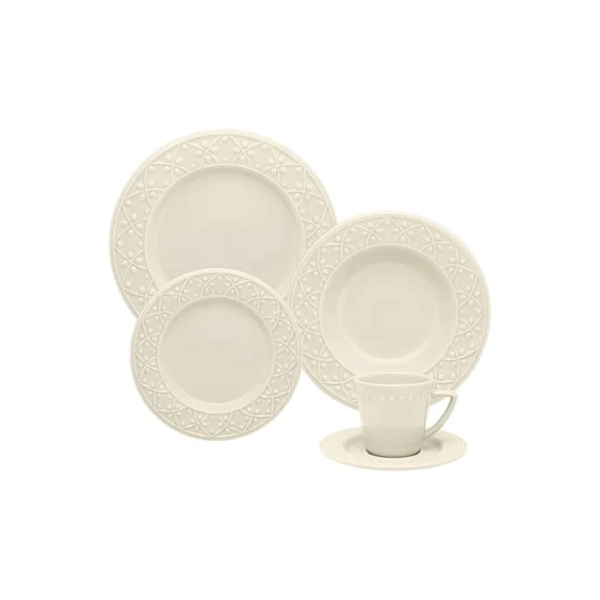 Conjunto de 20 peças Mendi Aparelho de Jantar e chá Cerâmica Cor Marfim Oxford