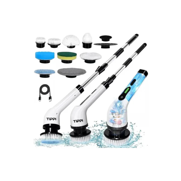 Escova De Limpeza Elétrica Multiuso Rotatória Magica Limpa Canto Friso Banheiro Cozinhha Esfregão Mop 9 Em 1 Bivolt Tippi