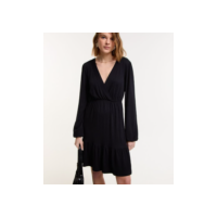 Vestido Curto Texturizado com Decote Transpassado Preto