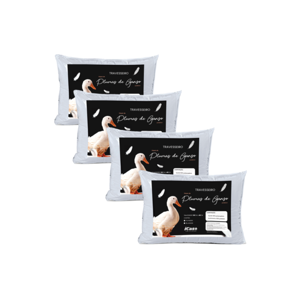 Kit 4 Travesseiro Pluma de Ganso Toque Macio Confortavel