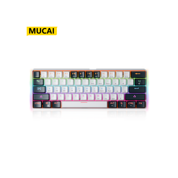 MUCAI-MK61 USB Teclado Mecânico Gaming, Interruptor Vermelho, RGB Backlit, Hot Swappable, 61 Chaves, Com Fio, Cabo Destacável