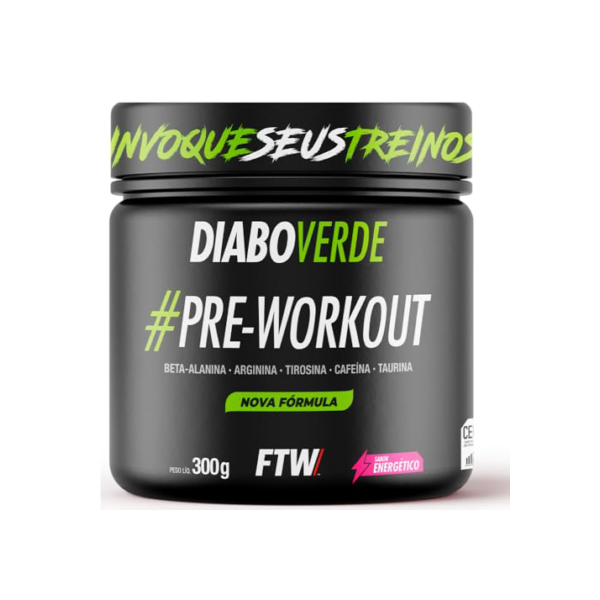 FTW Pré-Treino Diabo Verde em Pó com Cafeína, Aminoácidos Beta‑Alanina e Arginina para Treinos e Atividades Físicas - Pote 300 g (Sabor - Energético)