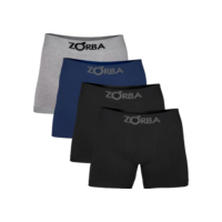 Kit com 4 Cuecas Boxer Algodão Sem Costura Zorba (BR, Alfa, G, Regular, Preto/Marinho/Mescla)