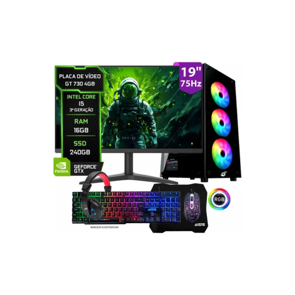 PC Gamer Completo Setup Ninja Shadow II, Intel Core i5, 16GB RAM, SSD 240GB, Placa de Vídeo 4GB, Monitor 19", Kit Periféricos