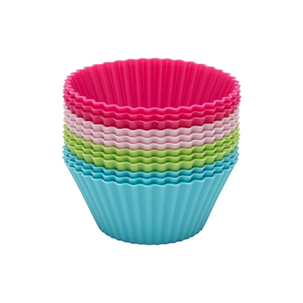 Mimo Style Jogo de Formas de Silicone Flexíveis e Antiaderente para Muffins e CupCakes Redondo com 12 Peças Multicolor - Material de Qualidade, Prática e Multiúso para Confeitar