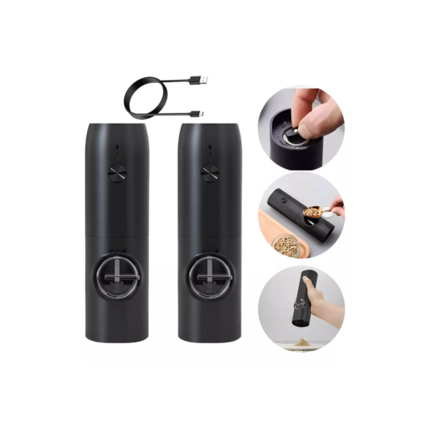 Moedor de Temperos Sal e Pimenta Elétrico Automático USB Preto - Lelong