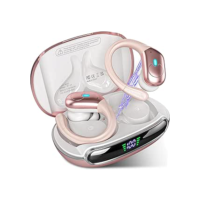 Fones de ouvido sem fio Bluetooth 5.3, fones de ouvido estéreo com graves e ganchos, reprodução de 80 horas e tela dupla de LED, fones de ouvido à prova d'água IP7 (Rosa)
