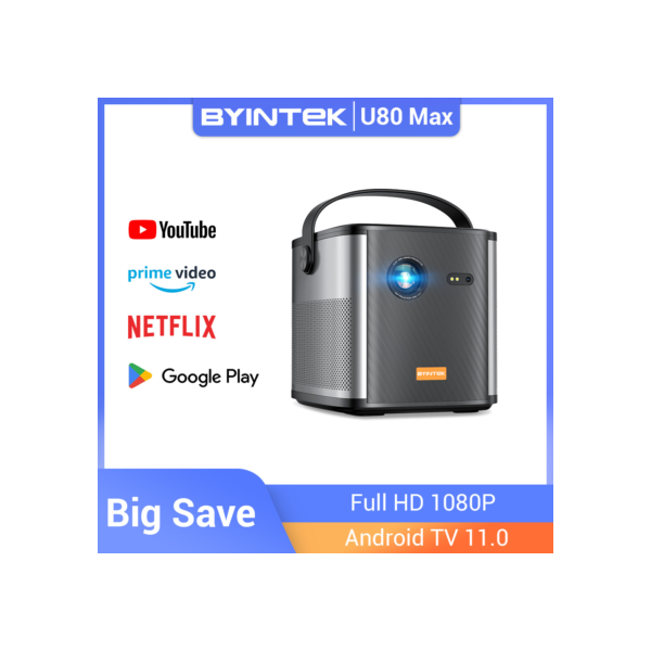 BYINTEK U80 Max Projetor 3D 4K Cinema Android 11.0 WiFi Mini Portátil 1080P Projetor de Vídeo DLP de Home Theater com Bateria