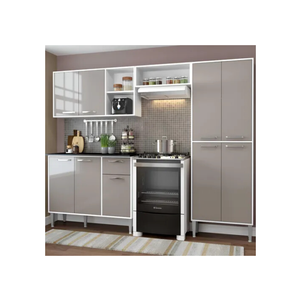 Armário de Cozinha Compacta Xangai Multimóveis VM2840 Branco/Lacca Fumê