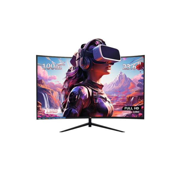 Monitor Curvo 23.6 Polegadas 100Hz Full HD LED – Tela 1500R, 1MS, 98% sRGB, HDMI/VGA, Adaptive Sync, Ajuste de Inclinação e Filtro de Luz Azul para Jogos e Home Office