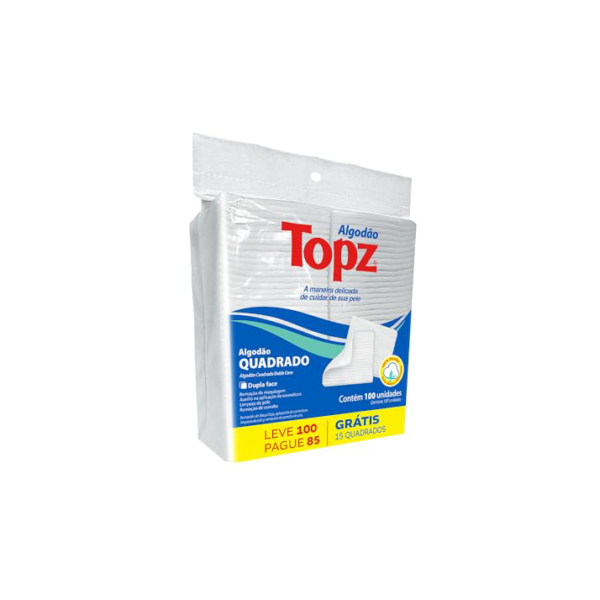 ALGODÃO QUADRADO DUPLA FACE TOPZ 100 UNIDADES SEM PERFUME